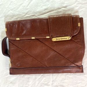 Juicy Couture vintage Y2K. Leather Golden Brown clutch purse bag gold hardware